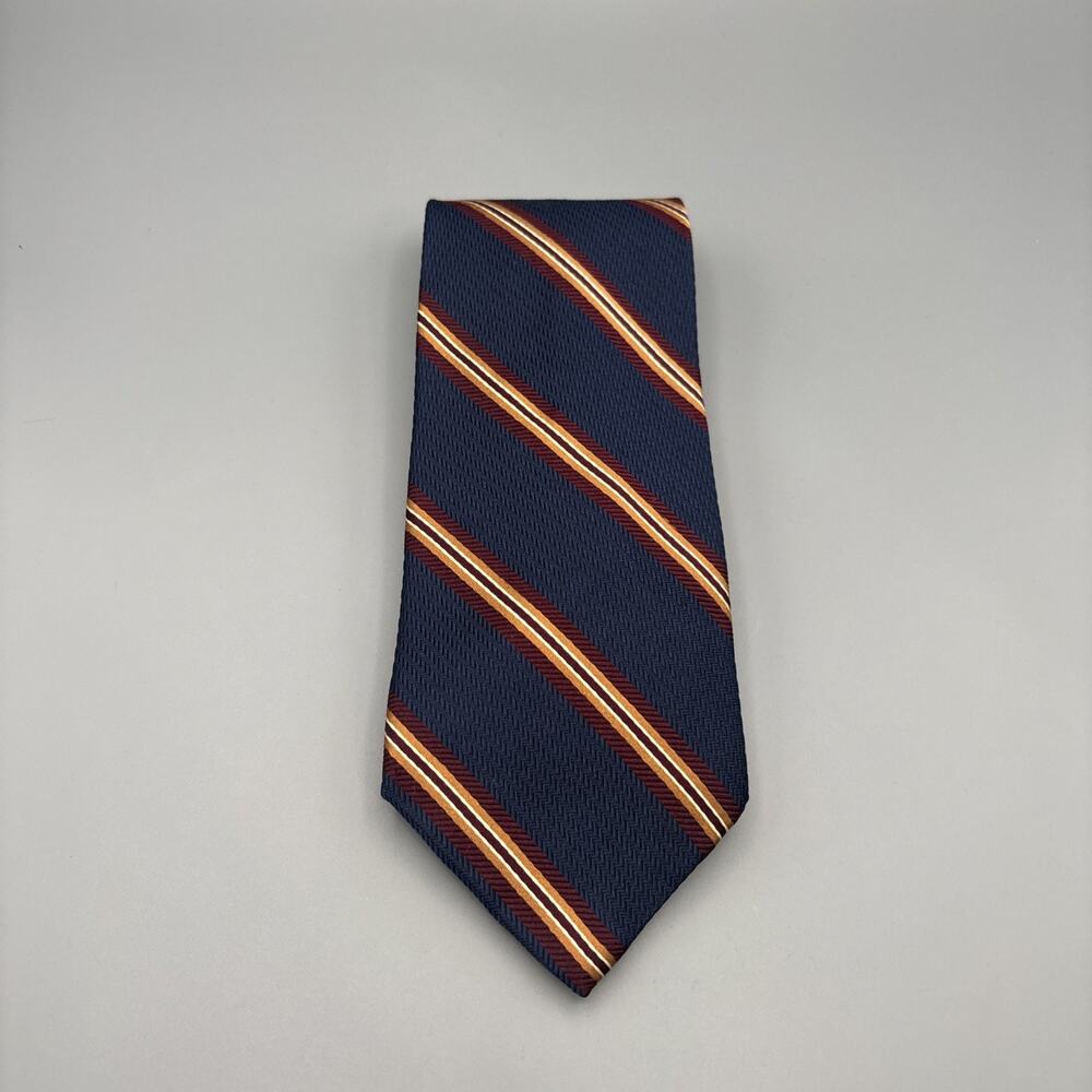 Brooks Brothers Makers Pure Silk USA Navy Blue Striped Men's Neck Tie